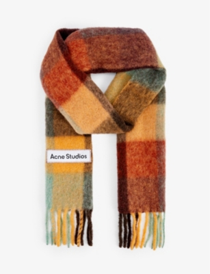Acne Studios Vally Checked Wool-blend Scarf In Chestnut/yellow/green