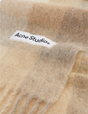 Shop Acne Studios Womens White Beige Vally Checked Wool-blend Scarf