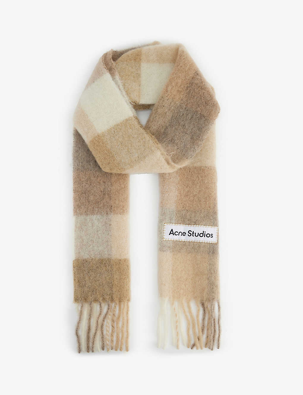 Acne Studios Womens White Beige Vally Checked Wool-blend Scarf