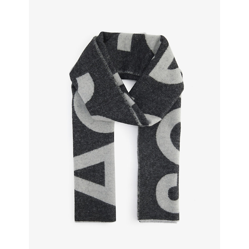 Shop Acne Studios Women's Black/grey Toronty Logo-intarsia Wool-blend Scarf