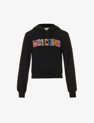 Moschino Womens Black Logo-embroidered Regular-ft Organic-cotton Hoody
