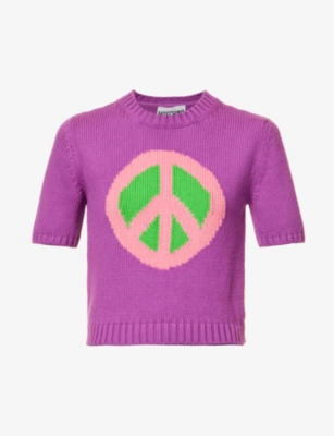 MOSCHINO PEACE LOGO-EMBELLISHED KNITTED COTTON TOP,63563758