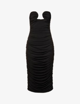 Pixie Market Dominique Bustier Ruched Dress In Black