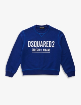 DSQUARED2 DSQUARED2 BOYS BLUE KIDS LOGO-PRINT STRETCH-COTTON SWEATSHIRT 4-16 YEARS,63565356