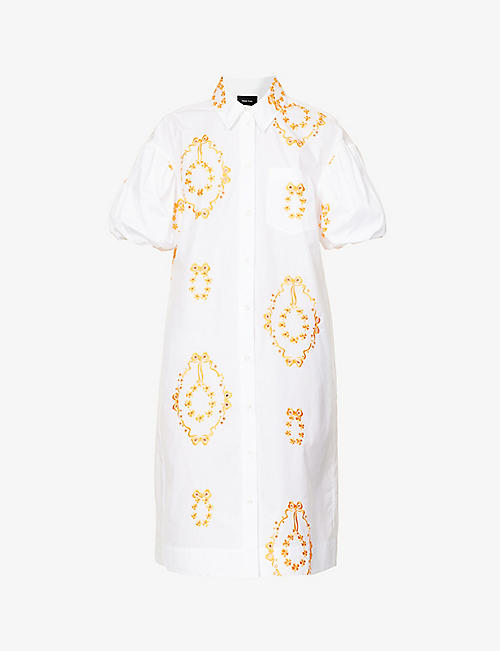 SIMONE ROCHA: Floral-pattern cotton-poplin shirt midi dress