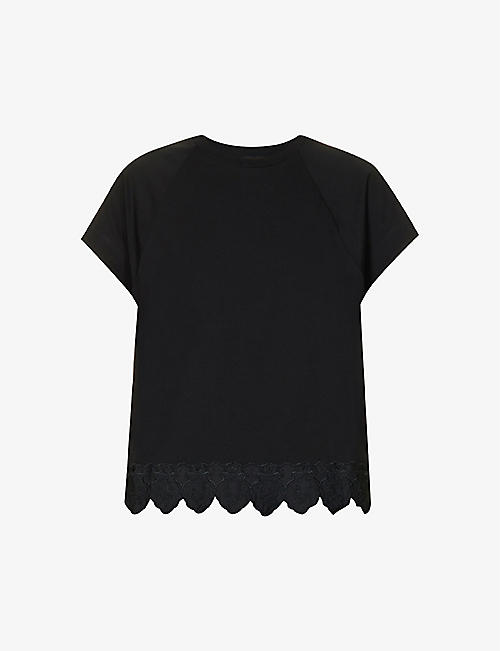 SIMONE ROCHA: Broderie-embroidered scalloped-hem cotton-jersey T-shirt