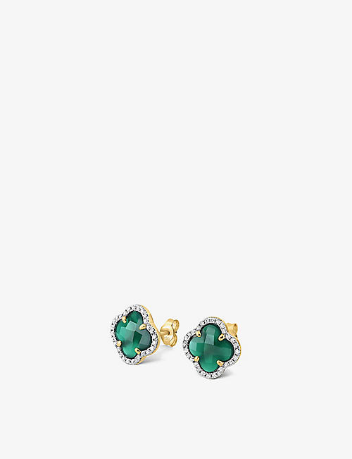 THE ALKEMISTRY: Morganne Bello Clover 18ct yellow-gold, 0.128ct diamond and 2.43ct green agate stud earrings