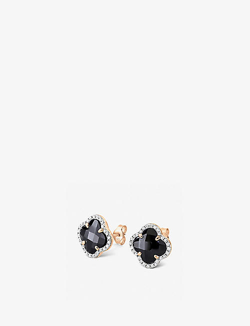 THE ALKEMISTRY: Morganne Bello Clover 18ct yellow-gold, 0.128ct diamond and 2.54ct black onyx stud earrings