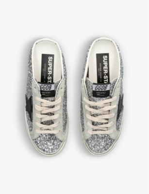 Shop Golden Goose Super-star Sabots 70176 Glitter-leather Trainers In Silver