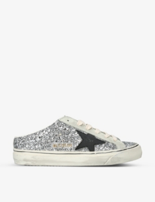 Shop Golden Goose Womens Silver Super-star Sabots 70176 Glitter-leather Trainers