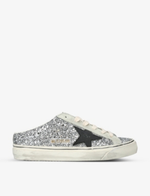 Shop Golden Goose Women's Silver Super-star Sabots 70176 Glitter-leather Trainers