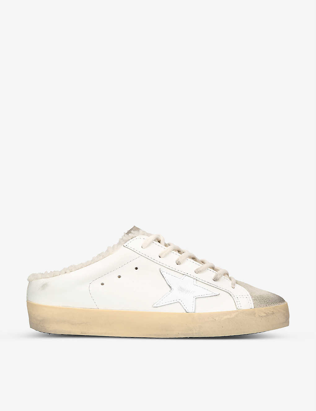 Shop Golden Goose Women's White/oth Superstar Sabot 81760 Leather And Shearling Trainers