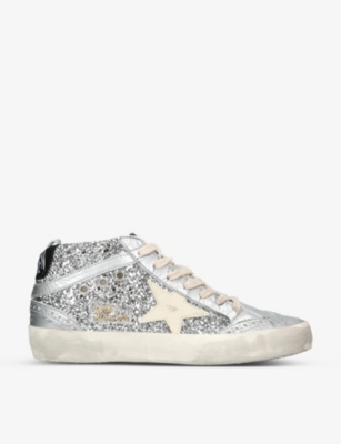 Golden Goose Mid Star Glitter Wing-tip Sneakers In Silver