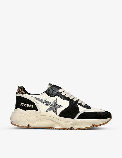 GOLDEN GOOSE: Running Sole glittered star leather trainers