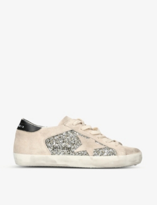 Golden Goose Womens Beige Comb Superstar Star-appliqué Glitter Leather Low-top Trainers