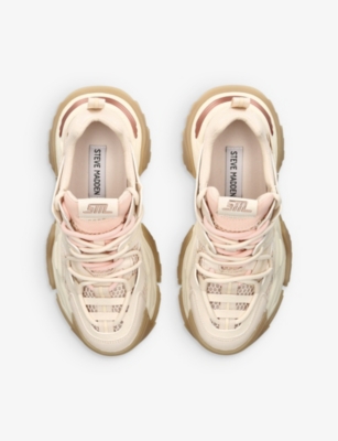 Shop Steve Madden Women's Cream Comb Kingdom Chunky Faux-leather And Mesh Trainers
