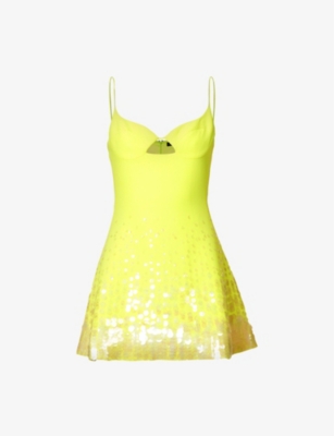 DAVID KOMA DAVID KOMA WOMEN'S NEON YELLOW GRADIENT SEQUIN-EMBELLISHED STRETCH-WOVEN MINI DRESS,63580472