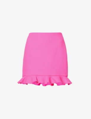 DAVID KOMA DAVID KOMA WOMEN'S NEON PINK RUFFLED-HEM MID-RISE WOOL-BLEND MINI SKIRT,63580977