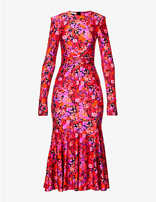 PHILOSOPHY: Floral-print ruched stretch-woven&nbsp;midi dress