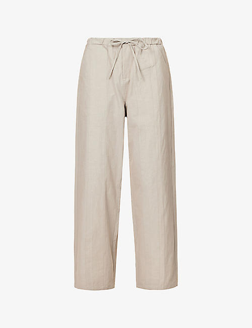 CHRISTOPHER ESBER: Drawstring-waist relaxed-fit wide-leg mid-rise cotton trousers