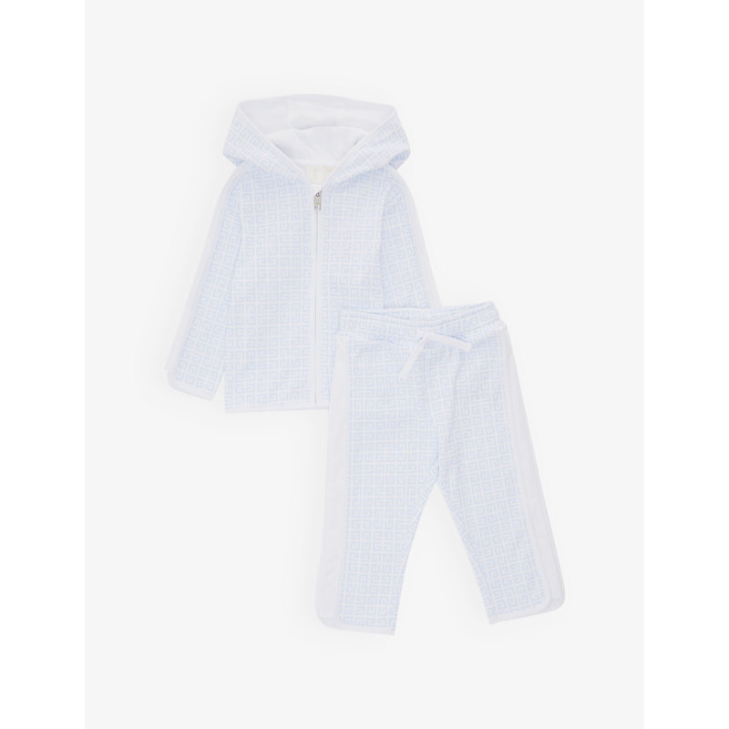 GIVENCHY GIVENCHY PALE BLUE MONOGRAM-PRINT COTTON-JERSEY TRACKSUIT 3-12 MONTHS,63582902
