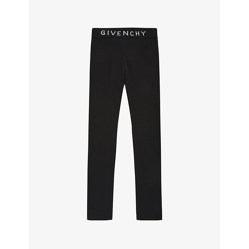 GIVENCHY GIVENCHY GIRLS BLACK KIDS LOGO WAISTBAND STRETCH-COTTON LEGGINGS 4-12 YEARS,63589475