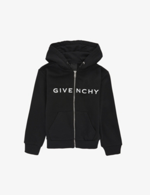 Givenchy Kids' Spellout Logo Zipped Cotton-blend Hoody 4-12 Years In Black