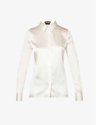 Tom Ford Womens Chalk Classic Regular-fit Stretch-silk Shirt