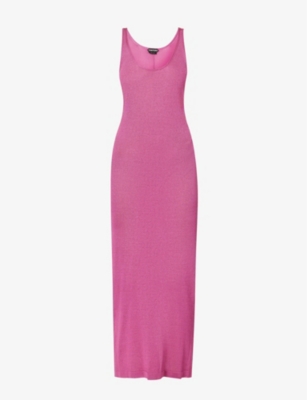 Shop Tom Ford Women's Fuxia Scoop-neck Split-hem Knitted Maxi Dress