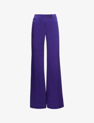 Tom Ford Mid Rise Wide Fluid Satin Pants In Purple