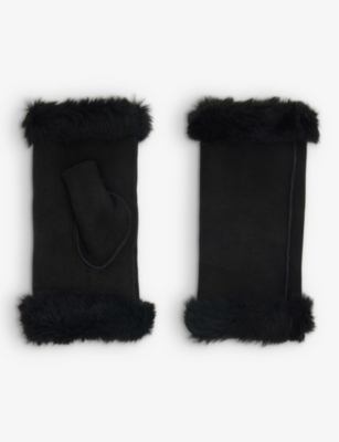Dents Womens Black Vera Shearling-lined Suede Mittens