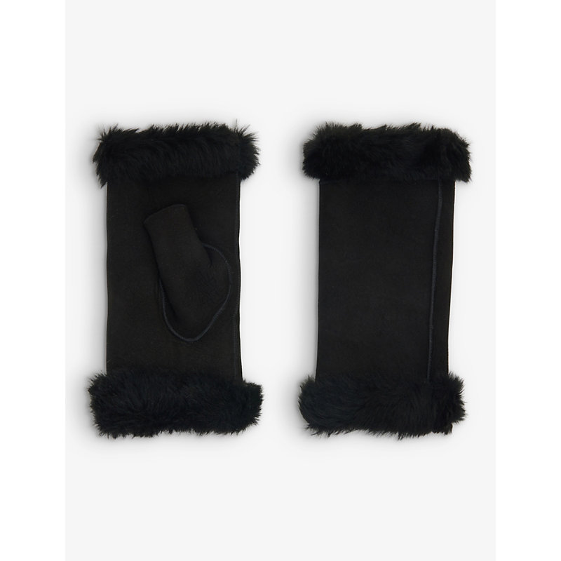Dents Womens Black Vera Shearling-lined Suede Mittens
