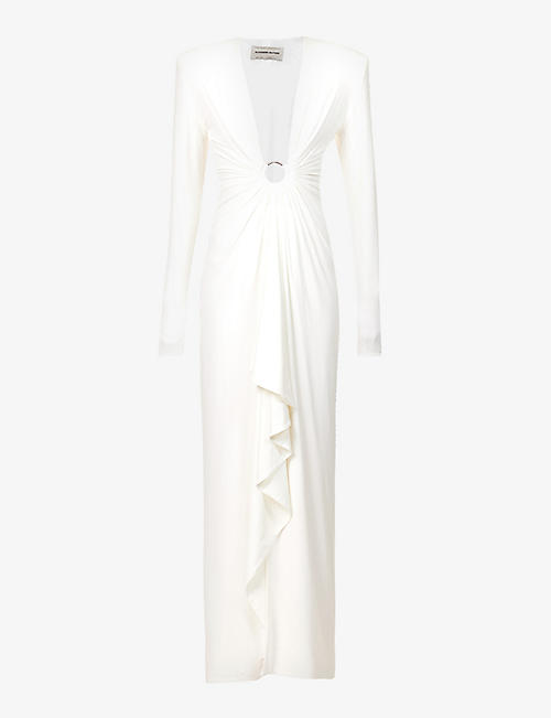 ALEXANDRE VAUTHIER: Ring-embellished V-neck stretch-woven gown