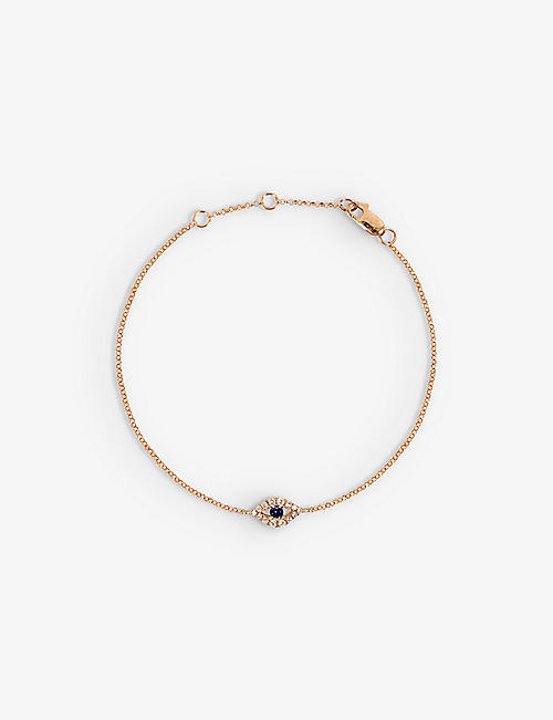 ROXANNE FIRST: Evil Eye 14ct rose-gold, 0.11ct white diamond and 0.06ct blue sapphire bracelet