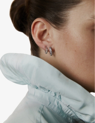 ROXANNE FIRST: Speckled 14ct white-gold, 0.08ct brilliant-cut diamond, 0.16ct blue-sapphire huggie earrings