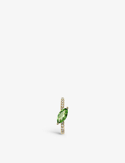 ROXANNE FIRST: 14ct yellow-gold, 0.07ct brilliant-cut diamond and 0.43ct green-garnet single hoop earring