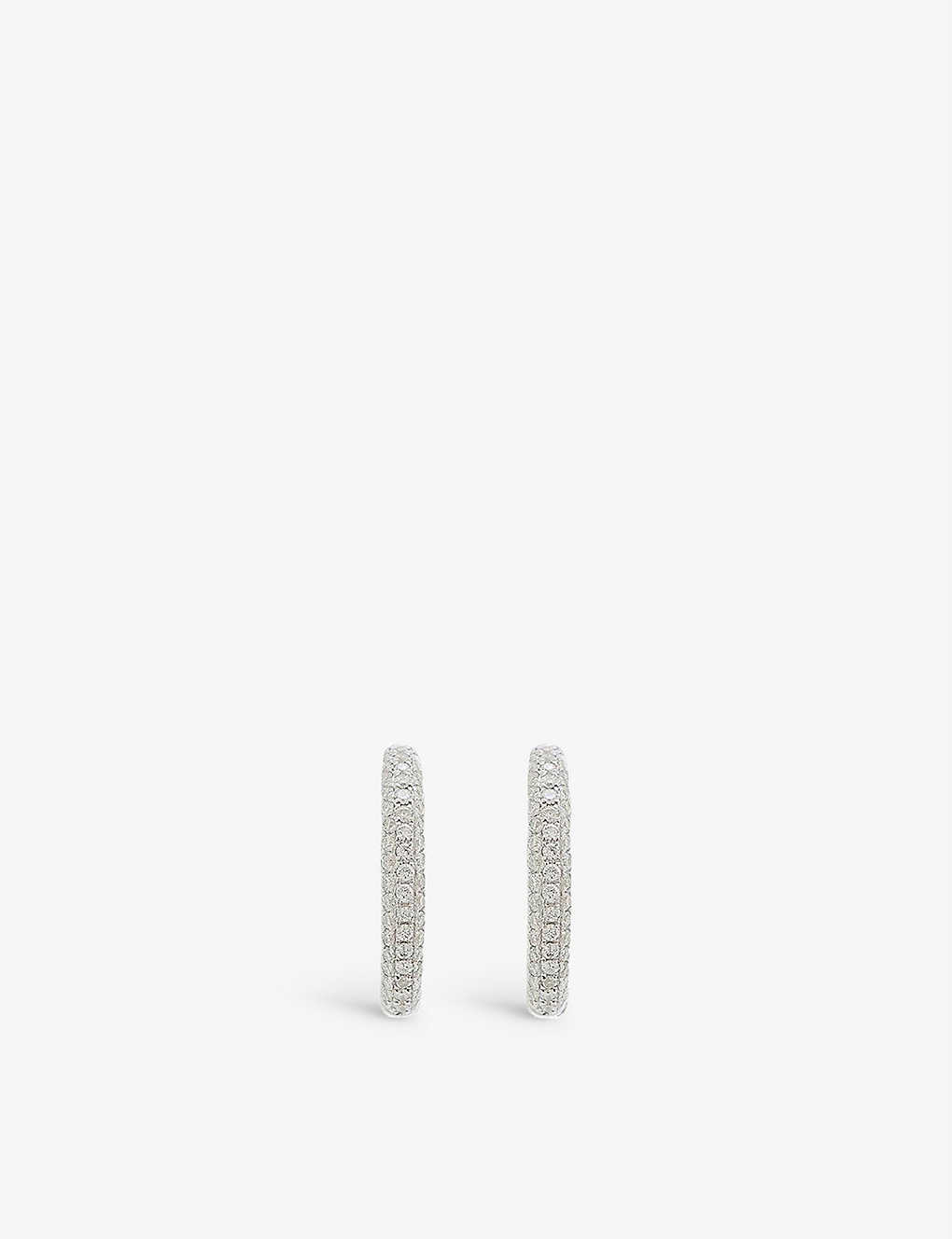 Roxanne First Womens White Gold Pave Diamond 14ct White-gold And Diamond Hoop Earrings