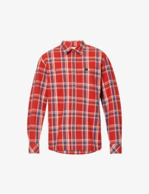 NUDIE JEANS NUDIE JEANS MEN'S RED FILIP BRAND-PATCH PLAID-PATTERNED COTTON SHIRT,63602037