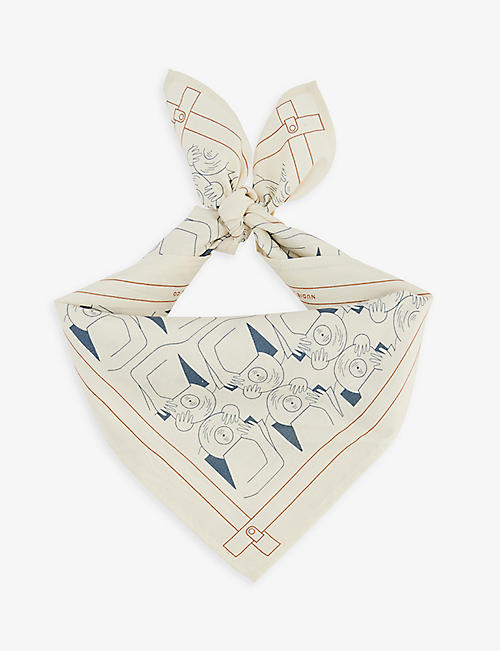 NUDIE JEANS: Graphic-pattern square silk scarf