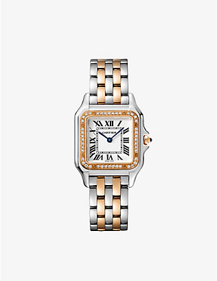 CARTIER: CRW3PN0007 Panthère de Cartier medium 18ct rose-gold, stainless-steel and 0.28ct brilliant-cut diamond quartz watch
