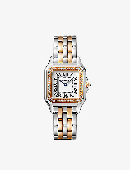 CARTIER: CRW3PN0007 Panthère de Cartier medium 18ct rose-gold, stainless-steel and 0.28ct brilliant-cut diamond quartz watch