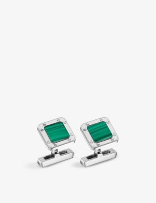 CARTIER: Santos de Cartier palladium-plated sterling-silver and malachite cufflinks