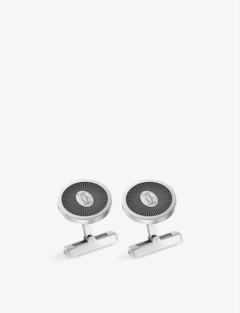 Cartier Mens Silver And Black Double C De Palladium-plated Sterling-silver Cufflinks