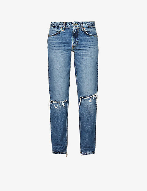 RE/DONE: Distressed straight-leg mid-rise jeans