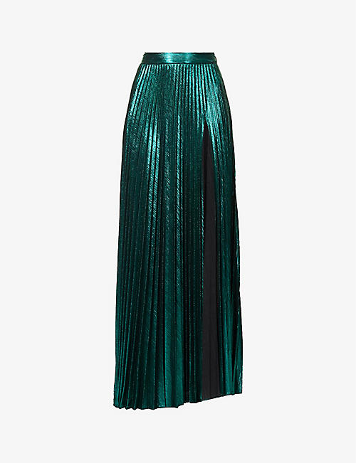 RETROFETE: Cressida high-waist pleated stretch-woven midi skirt