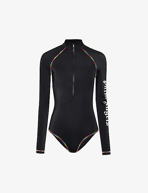 PALM ANGELS: Surf rainbow-trim swimsuit