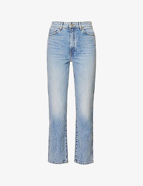 KHAITE: Abigail faded-wash straight mid-rise stretch-denim jeans