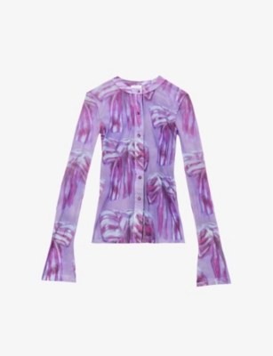 Acne Studios Womens Raspberry Purple Bow Graphic-print Semi-sheer Woven Top In Raspberry Purple