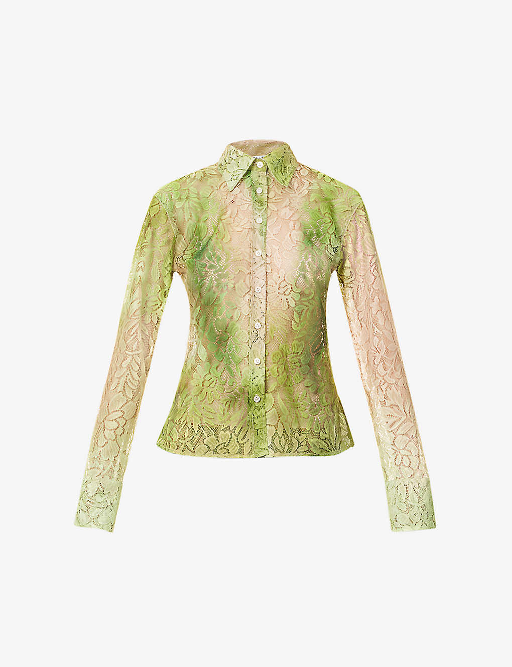 ACNE STUDIOS ACNE STUDIOS WOMENS LIME GREEN FLORAL-EMBROIDERED REGULAR-FIT LACE SHIRT,63616850
