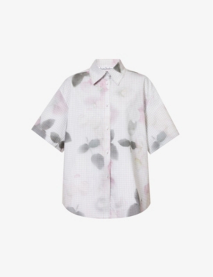 Womens Pink Multi Floral And Check-print Relaxed-fit Cotton Shirt